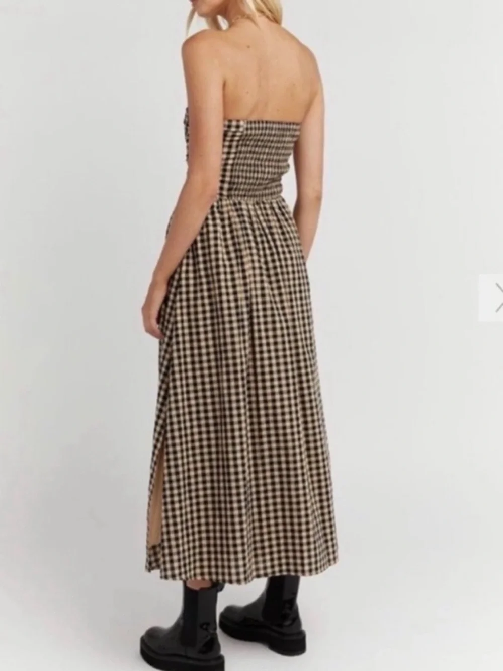 Dissh Elm Beige Gingham Strapless Midi Dress size AU 6 US 2 - Picture 2 of 6
